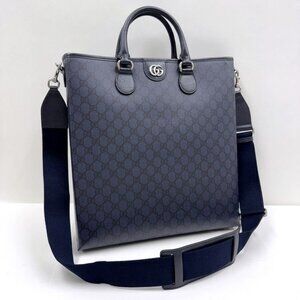 Gucci Ophidia Tote GG Supreme Leather Navy Antique Silver